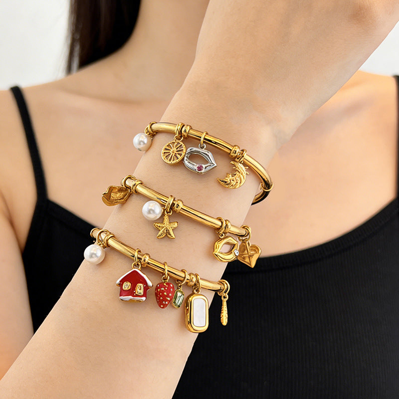 Multi Color Charms Gold Cubic Zirconia Copper Bracelet For Women Bulk