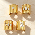 Designer Wide Band Gold CZ Stainless Steel Anti Tarnish Fancy Ring Bulk