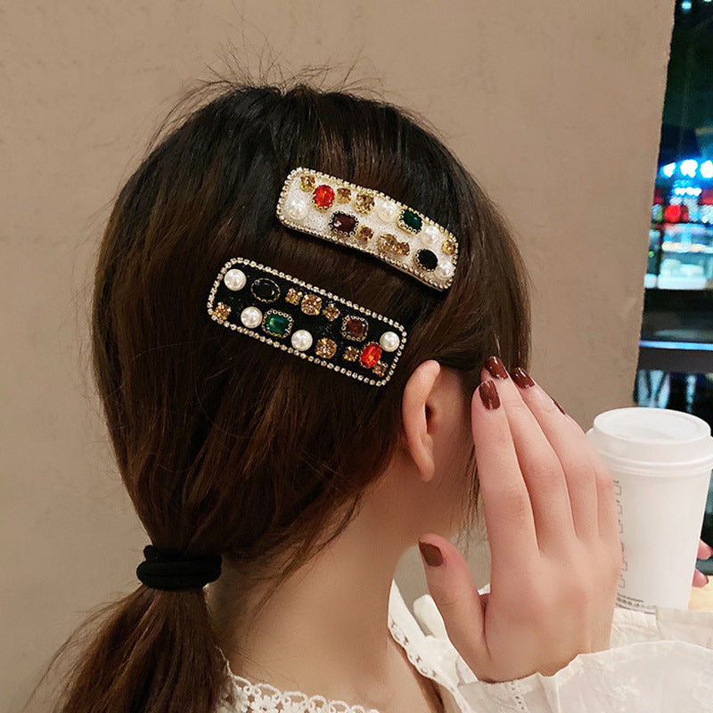 Rectangle Crystal Pearls Cubic Zirconia Black White Hair Clips Hair Accessories For Women Main image