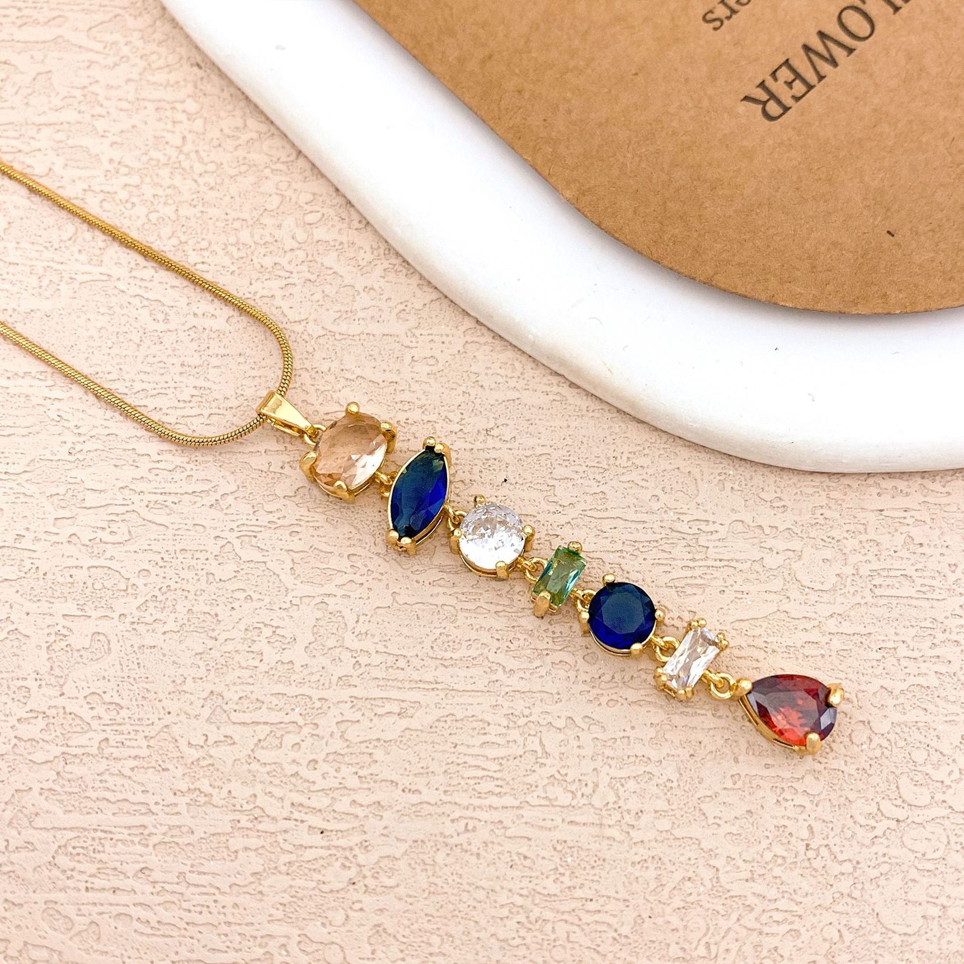 Designer Rainbow Crystal Gold Silver CZ Stainless Steel Necklace Bulk