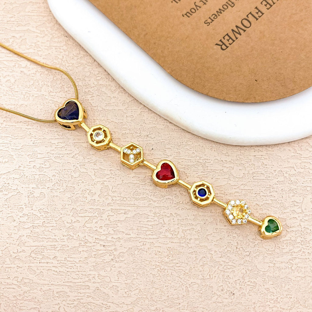 Designer Rainbow Crystal Gold Silver CZ Stainless Steel Necklace Bulk
