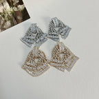 Sparkling Diamond Zircon Baguette Gold CZ Layer Dangler Earring Bulk