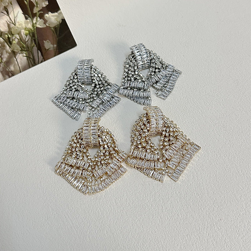 Sparkling Diamond Zircon Baguette Gold CZ Layer Dangler Earring Bulk