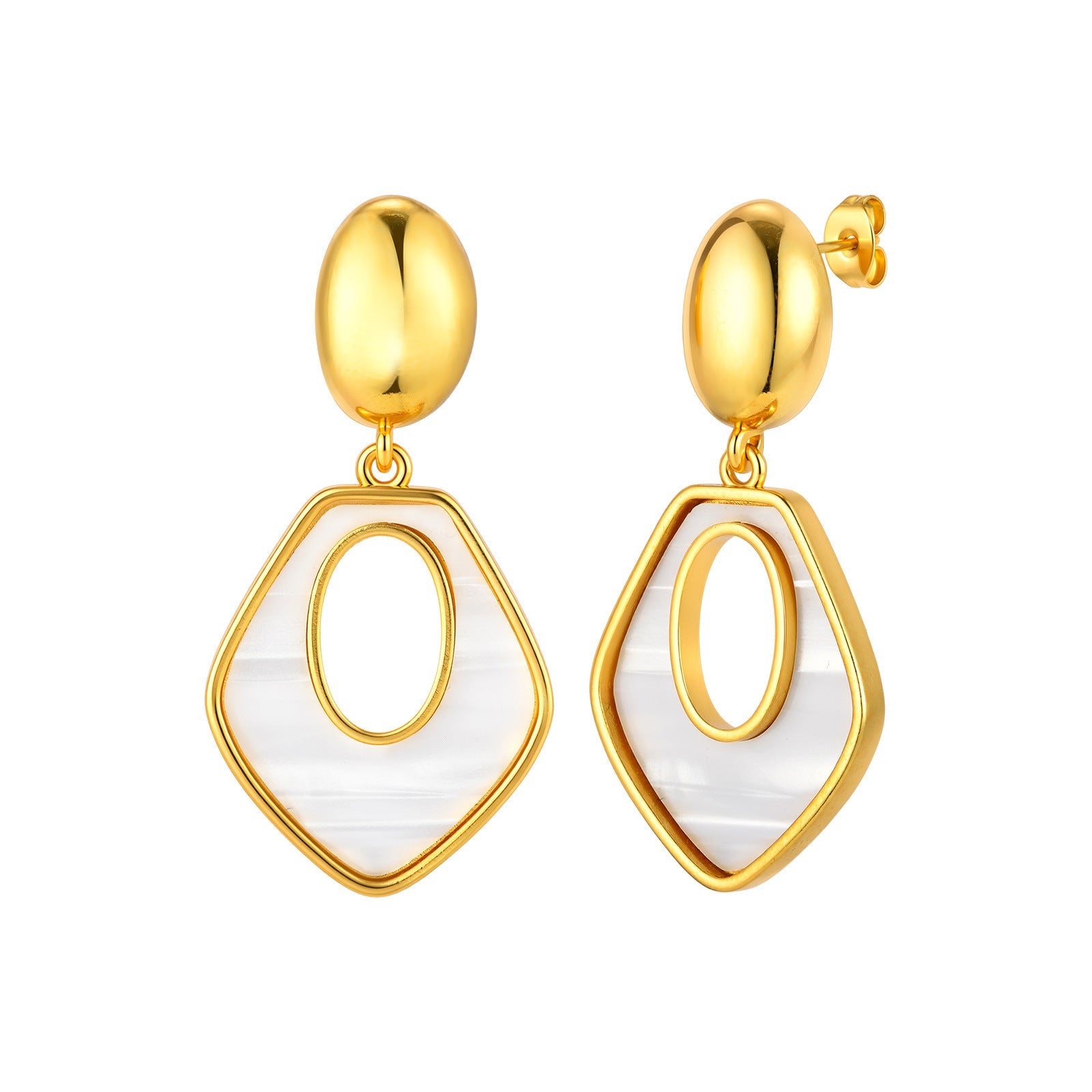 White Pentagon Gold Mother of Pearl Stainless Steel Hoop Earrings Bulk
