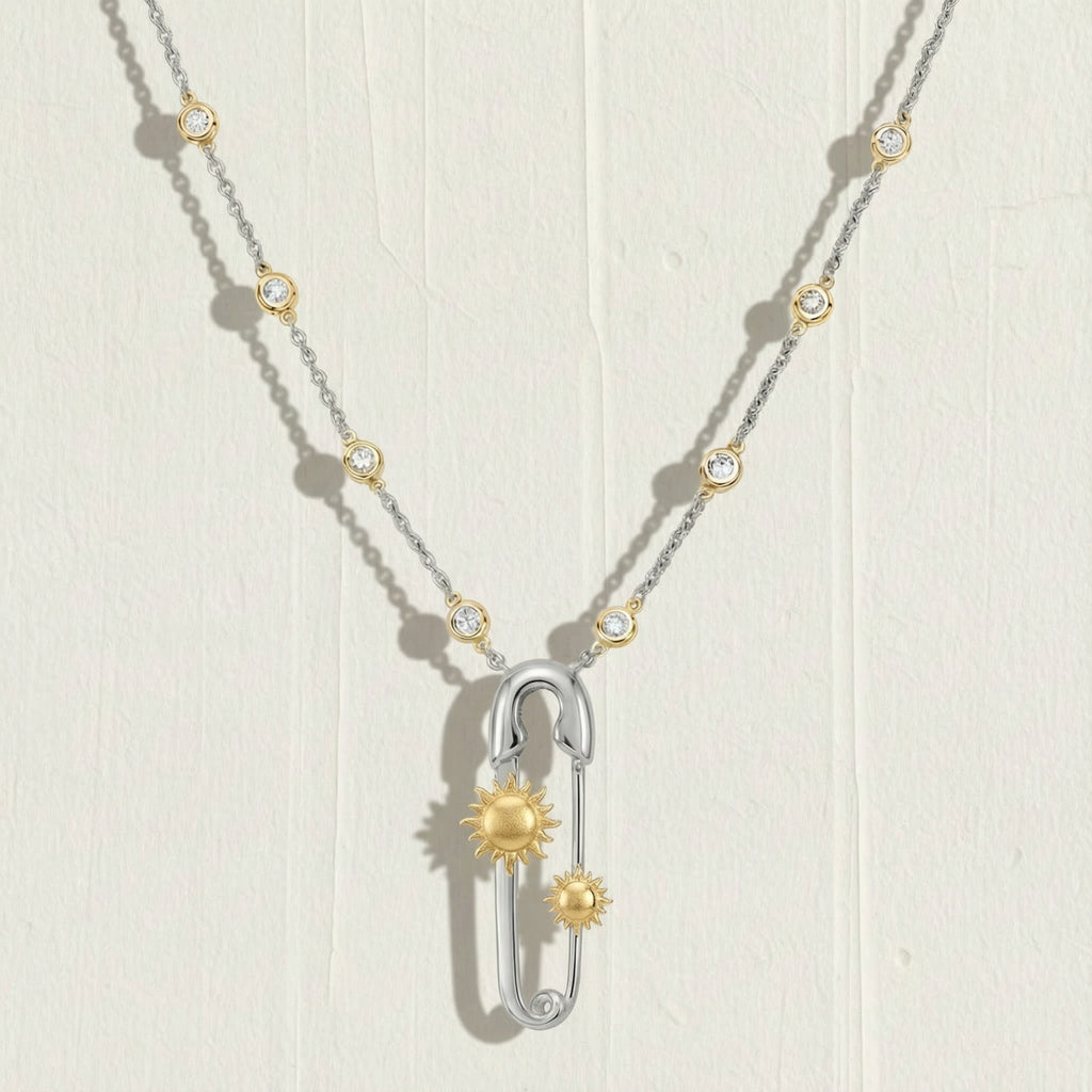Gold Silver Celestial Safety Pin Stainless Steel Necklace Bulk