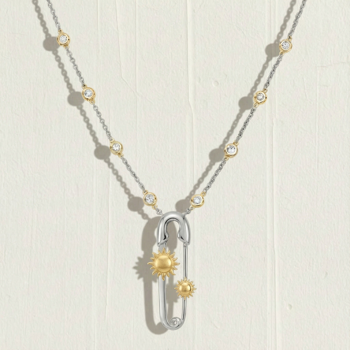 Gold Silver Celestial Safety Pin Stainless Steel Necklace Bulk