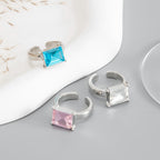 Designer Multi-Color Square Cut Silver Plated Rhinestone Toe Ring Bulk
