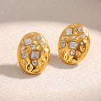 Oval 18K Gold Stainless Steel Cubic Zirconia Stud Earring Women Bulk