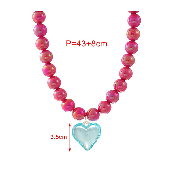 Pink Blue Heart Gold Plated Beads Resin Necklace For Women Bulk Secondary image