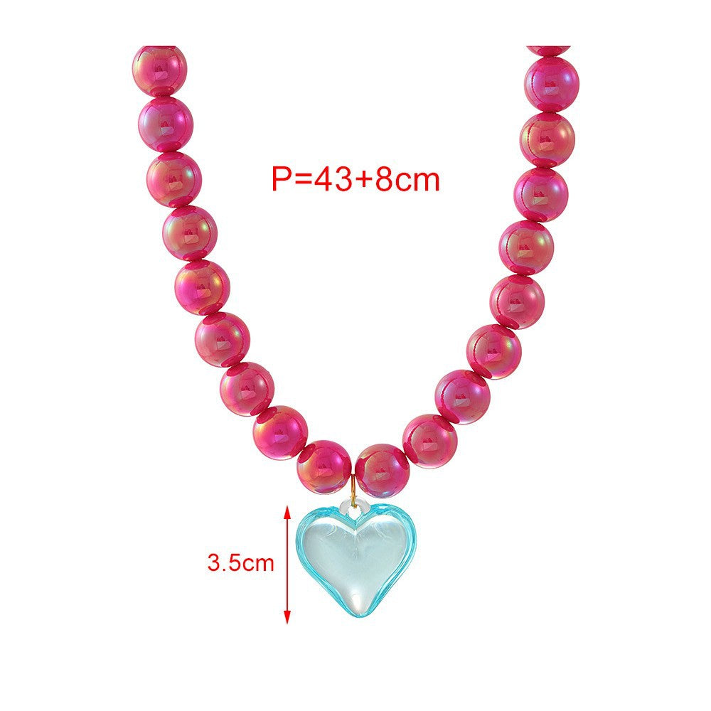 Pink Blue Heart Gold Plated Beads Resin Necklace For Women Bulk