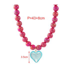 Pink Blue Heart Gold Plated Beads Resin Necklace For Women Bulk