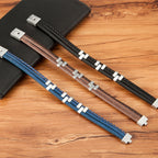Layer Black Brown Blue Silver Leather Stainless Steel Bracelet Bulk