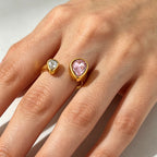 Pink Geometric Cubic Zirconia Copper Adjustable Ring For Women Bulk
