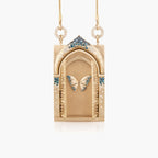 Butterfly Openable Door 18K Gold Blue Studded Anti Tarnish Necklace Pendant Chain For Women