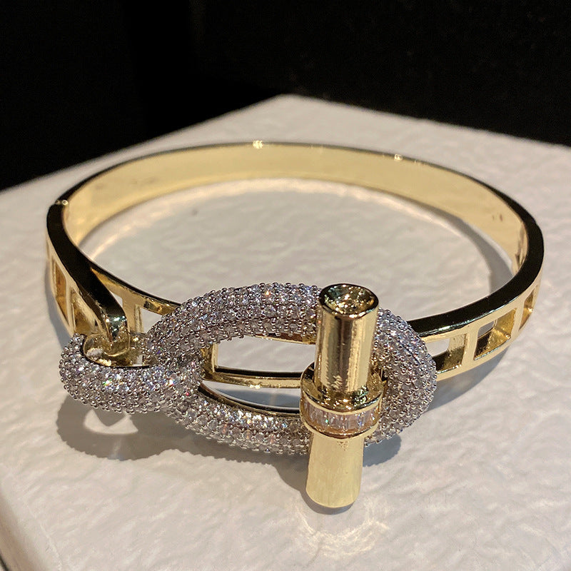 Two Tone Lock Gold Silver CZ Anti Tarnish Openable Kada Bracelet Bulk