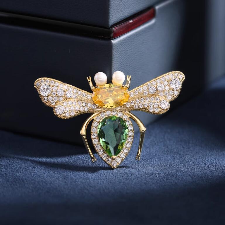 Multi Color Bee Gold Plated Rhinestone Brooch For Women Bulk