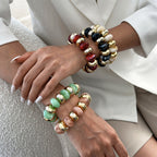 Multi Color Resin Stones Stretchable Stylish Chunky Gold Bracelet Bulk