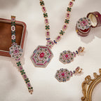 Hexagon Design Gold CZ Kundan-Polki Copper Necklace Combo Set Wholesale