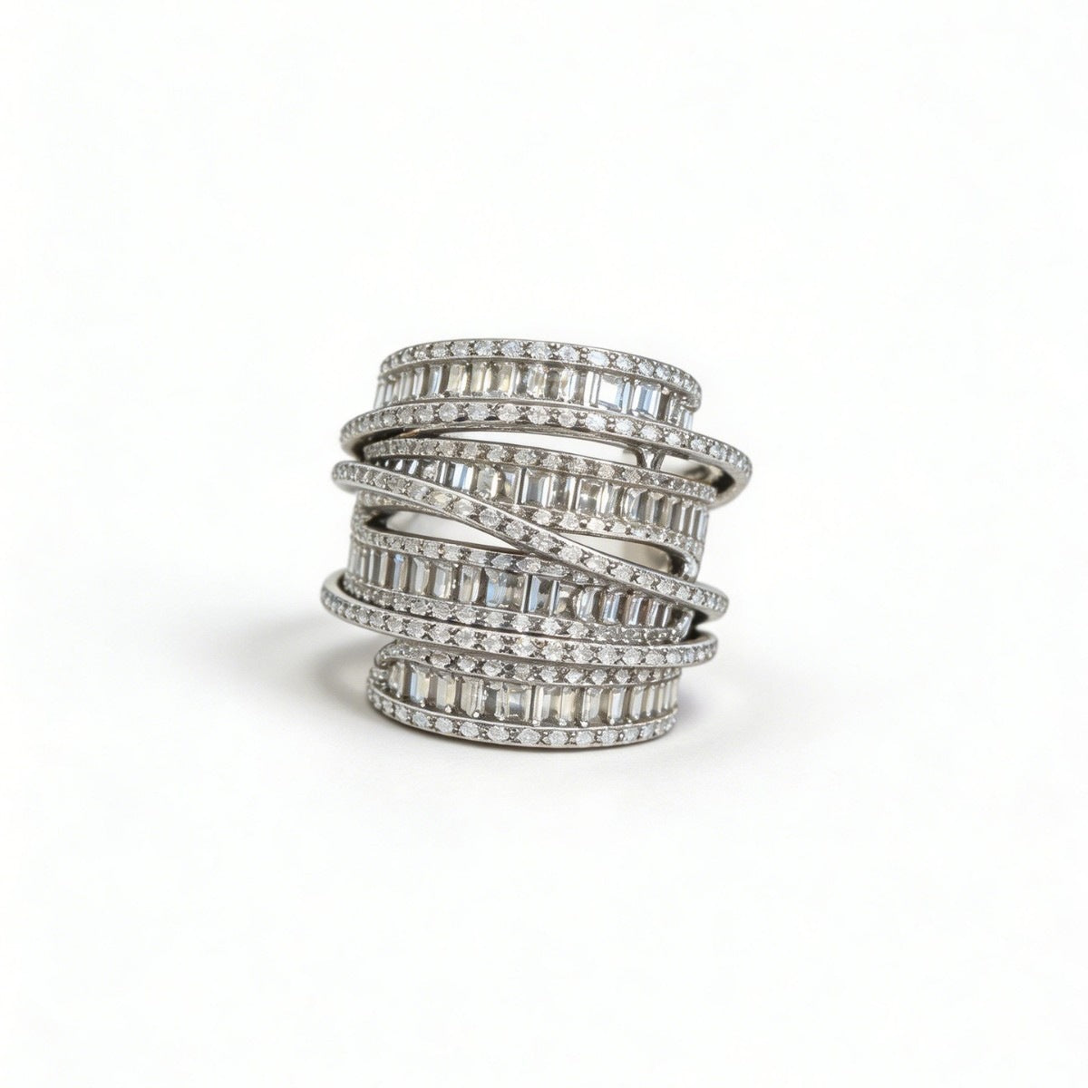 Multi Layer Baguette Silver CZ Copper Adjustable Cocktail Ring Bulk
