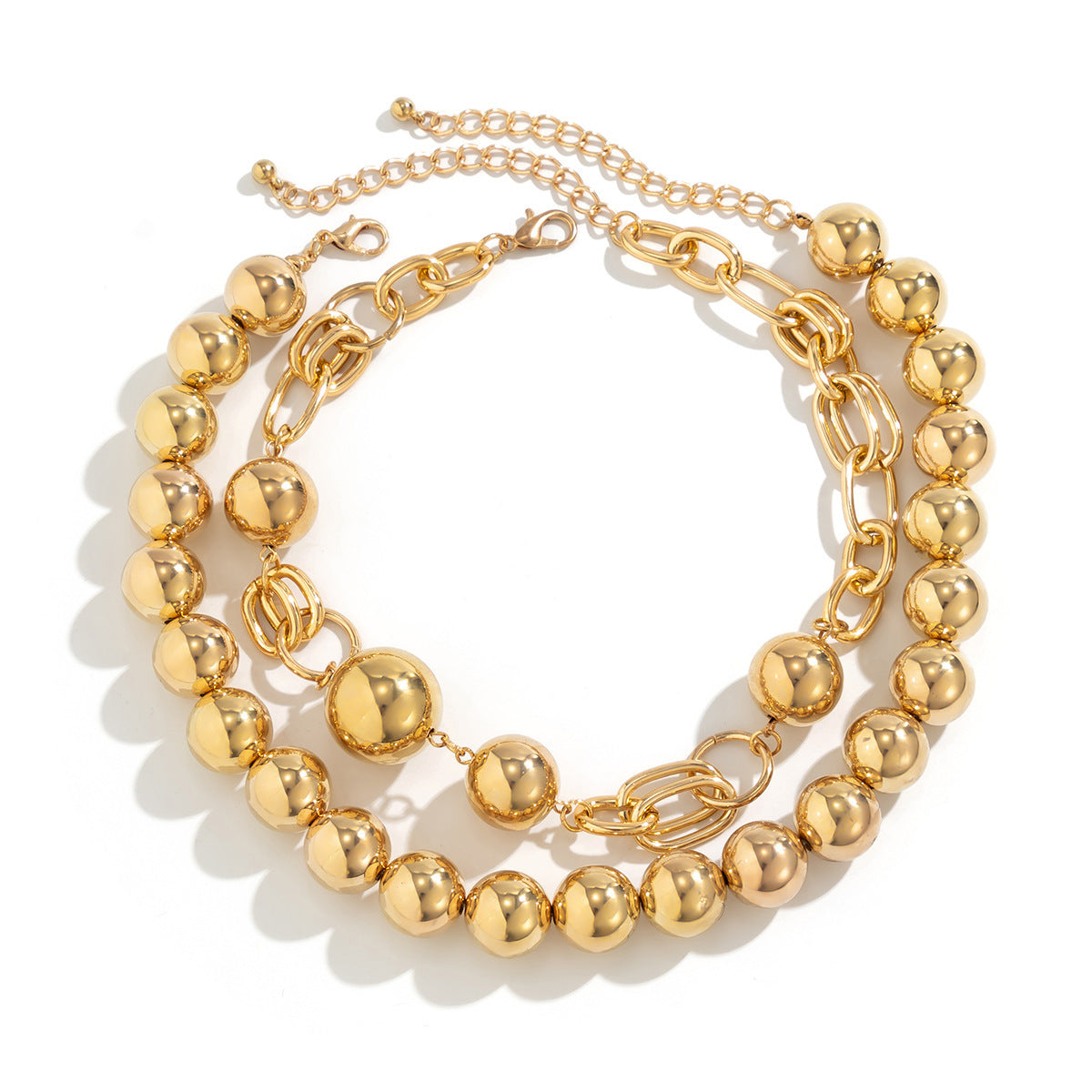 Glossy Beads Ball 18K Gold Anti Tarnish Dual Layer Necklace Women Bulk