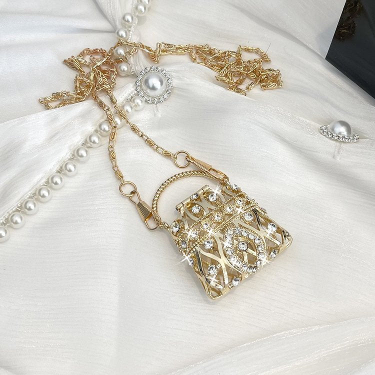 Cubic Zirconia 18K Gold Silver Banquet Shoulder Chain Small Bag Bulk