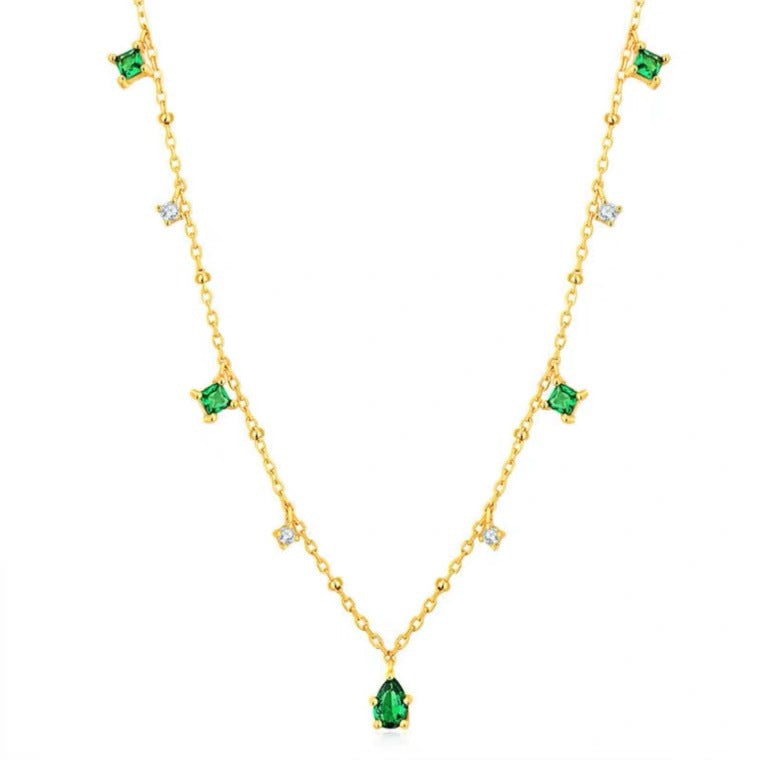Slim Green White CZ 18K Gold Anti Tarnish Necklace Chain Bulk Main image