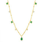 Slim Green White CZ 18K Gold Anti Tarnish Necklace Chain Bulk