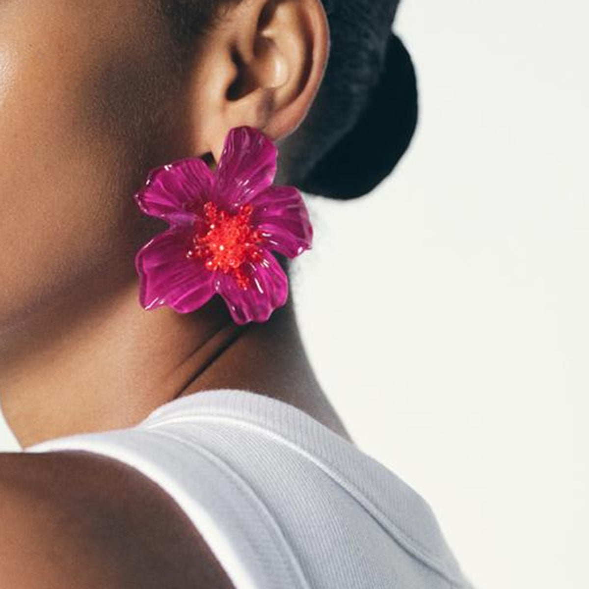Acrylic Transparent Flower Orange Dangler Stud Earring For Women Bulk