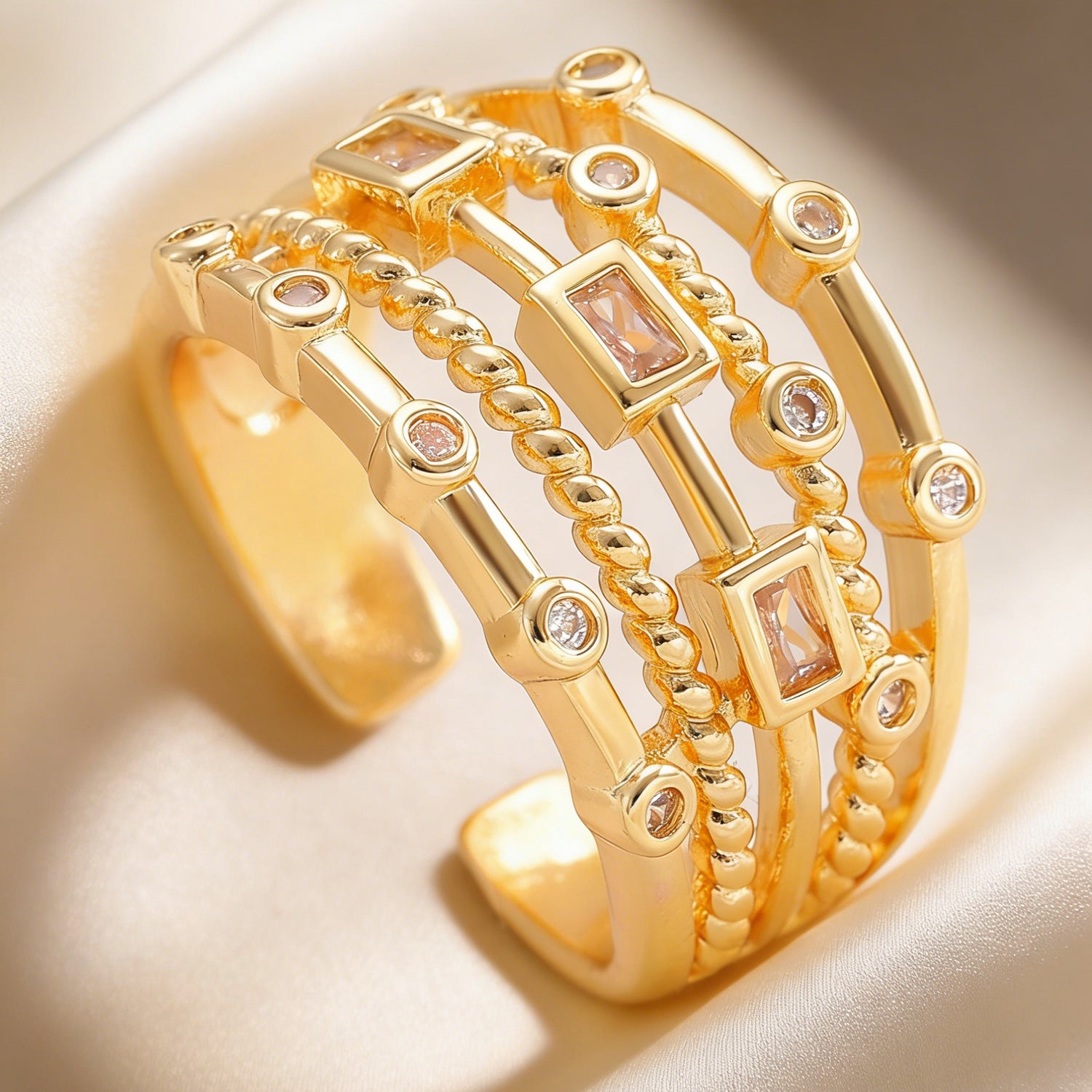 Multi-Layer Stack Gold Plated CZ Copper Anti Tarnish Fancy Ring Bulk Secondary image