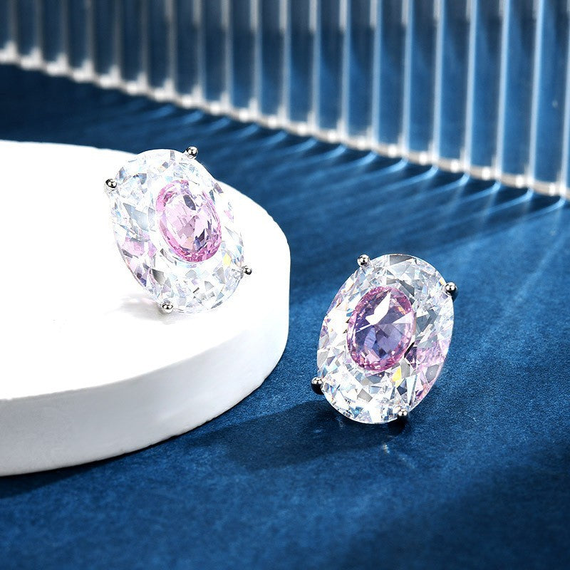 Luxury Purple Oval Silver CZ Anti Tarnish Copper Stud Earrings Bulk