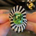 Bulk Green Black Oval Shape Silver CZ Copper Adjustable Cocktail Ring