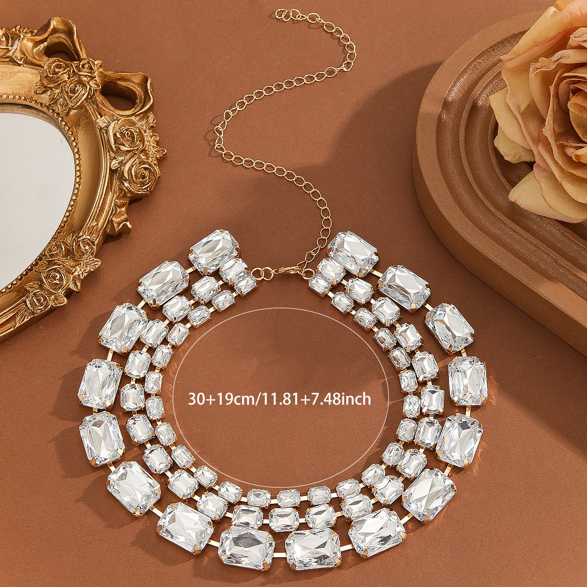 Cushion Cut Solitaire Layer Silver Gold Anti Tarnish Choker Necklace For Women