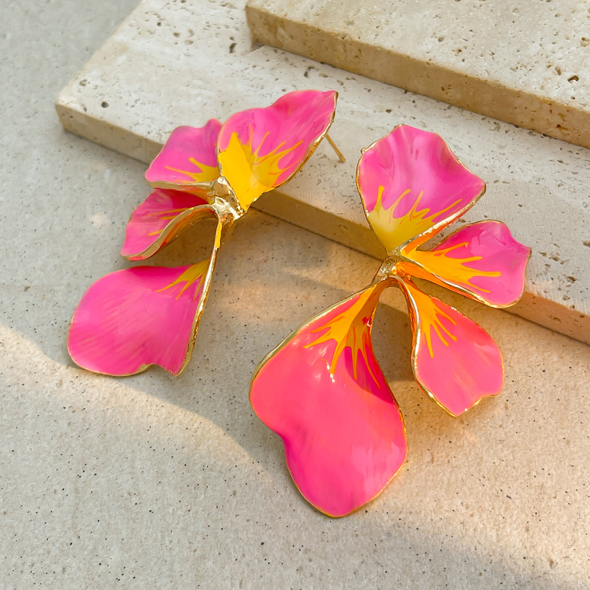 Floral Flower Leaf 18K Gold White Pink Yellow Dangler Earring Bulk