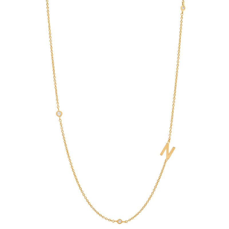 Initial Alphabets Letters 18K Gold Cubic Zirconia Stainless Steel Anti Tarnish Necklace For Women