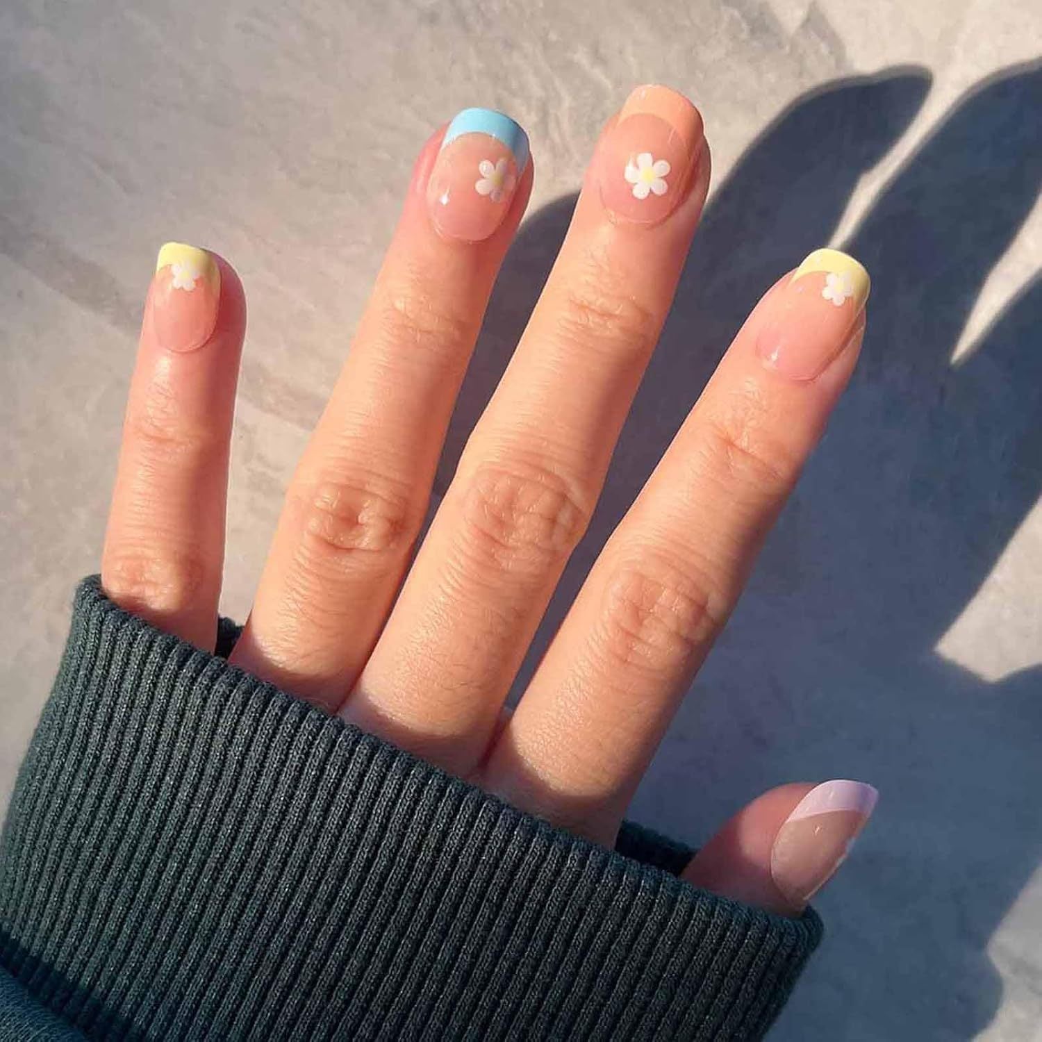 Flower Multi Pink White Finger Nail Pack Of 10 + Extra 14 Women Bulk