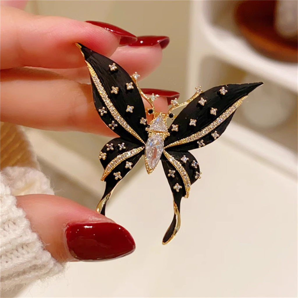 Black Premium Butterfly Gold Plated CZ Copper Anti Tarnish Brooch Bulk