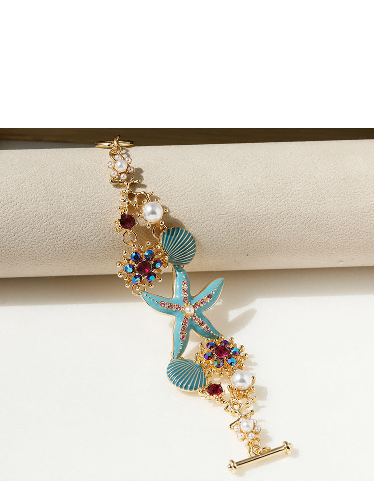 Star Fish Shell Flower Anchor CZ Enamel Blue White Bracelet Bulk