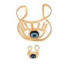 Evil Eye 18K Gold Blue Adjustable Cuff Bracelet Band Ring Women Bulk