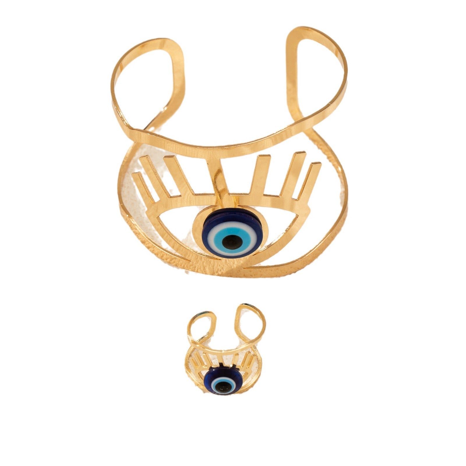 Evil Eye 18K Gold Blue Adjustable Cuff Bracelet Band Ring Women Bulk