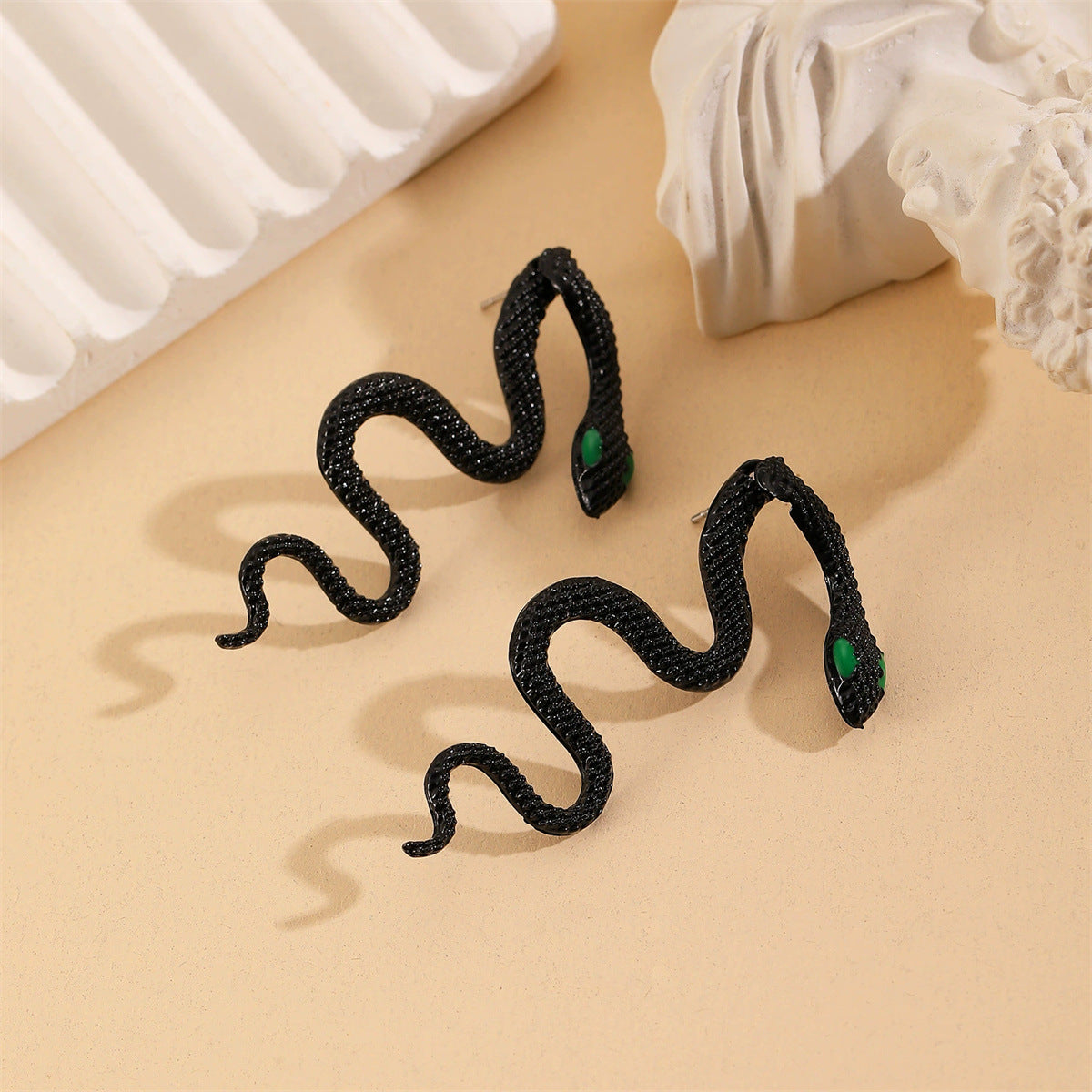 Bulk Black Bold Serpent Design Black Enamel Drop Earrings For Women Main image