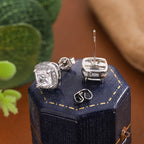 White Designer Square Cut Silver Plated CZ Copper Stud Earrings Bulk