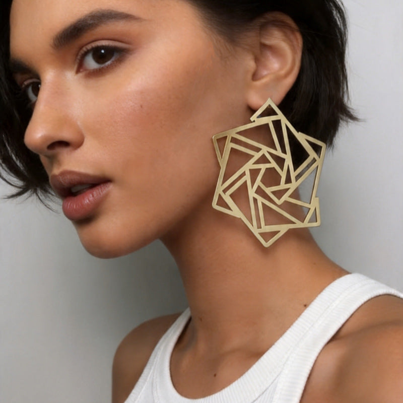 Gold Geometric Abstract Plain Stud Earrings For Women Bulk