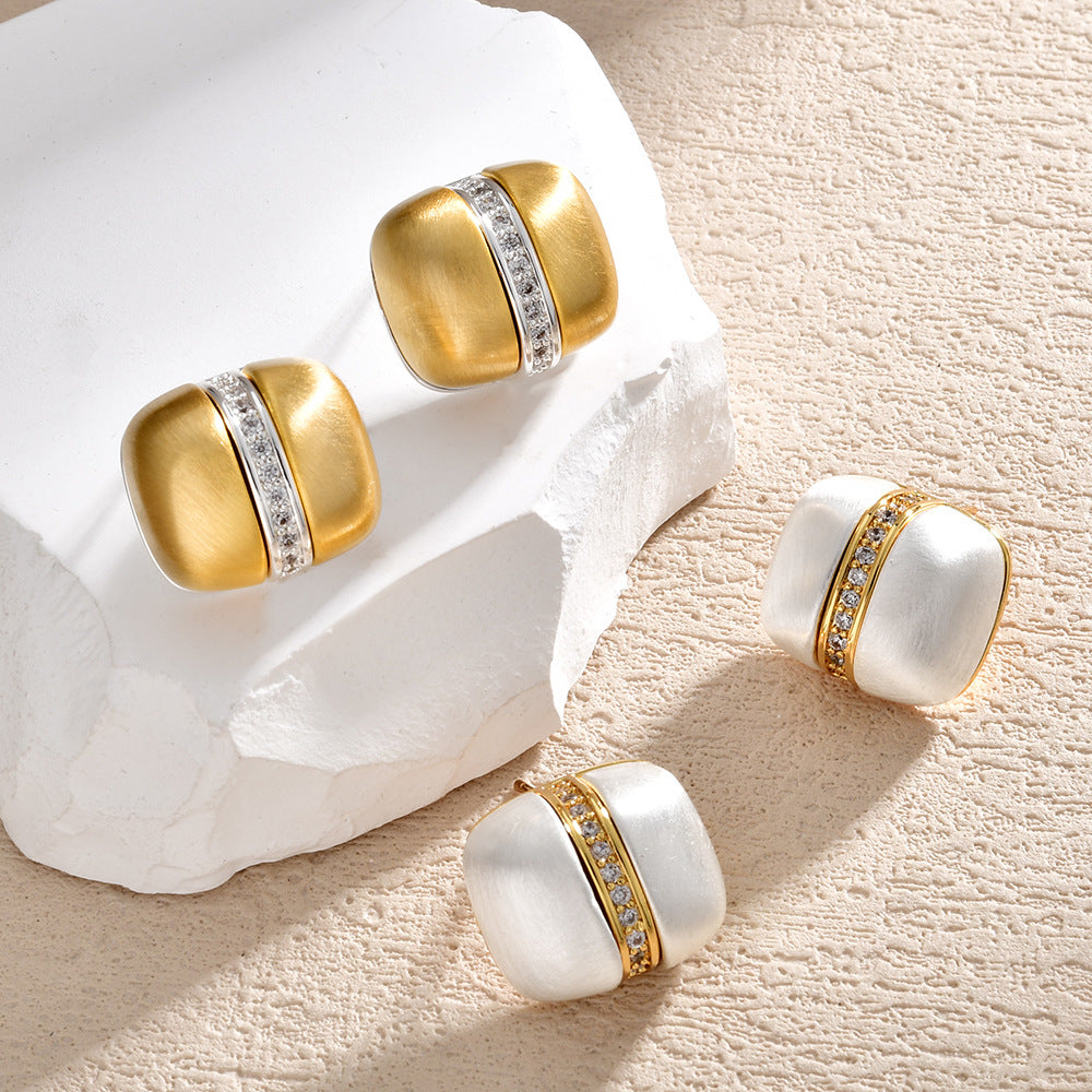 Gold Silver Geometric Cubic Zirconia Copper Stud Earrings For Women Bulk Main image
