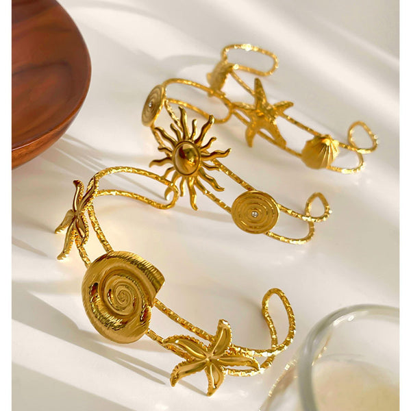 Starfish Conch Sun 18K Gold Stainless Steel Anti Tarnish Bracelet Cuff For Women Main image