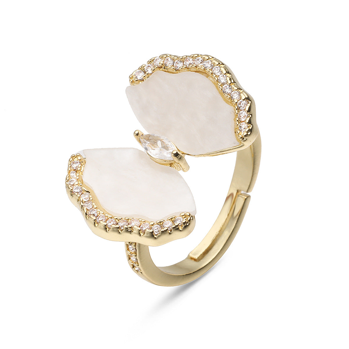 White Butterfly Gold Cubic Zirconia Copper Adjustable Ring For Women Bulk