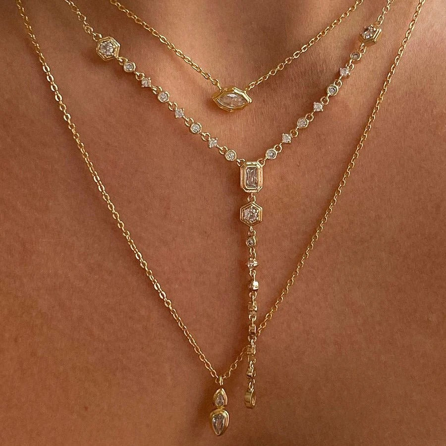 Oval Solitaire CZ 18K Gold Anti Tarnish Necklace Pendant Chain Bulk