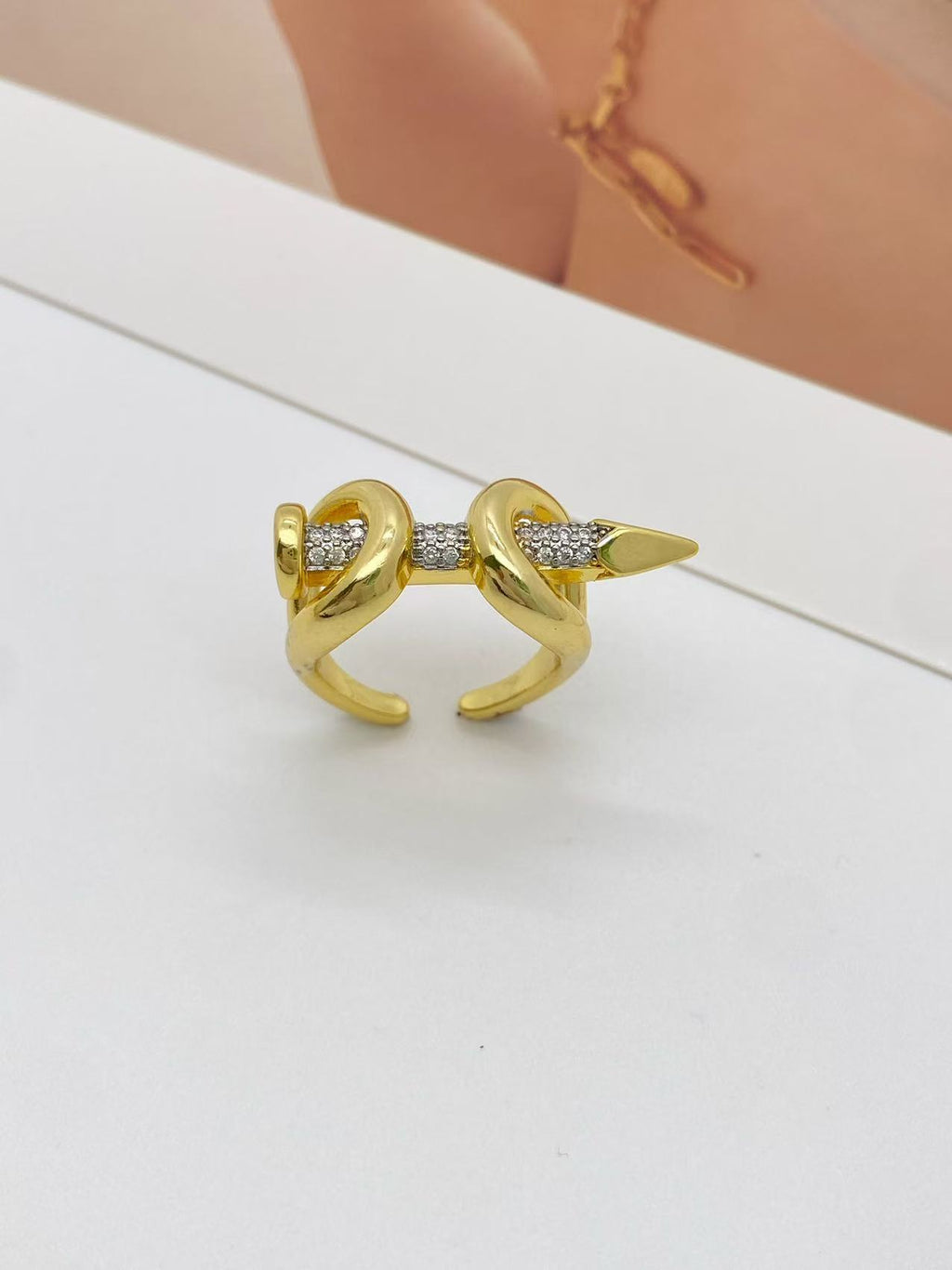Gold Silver Nail Cubic Zirconia Copper Adjustable Ring For Women Bulk