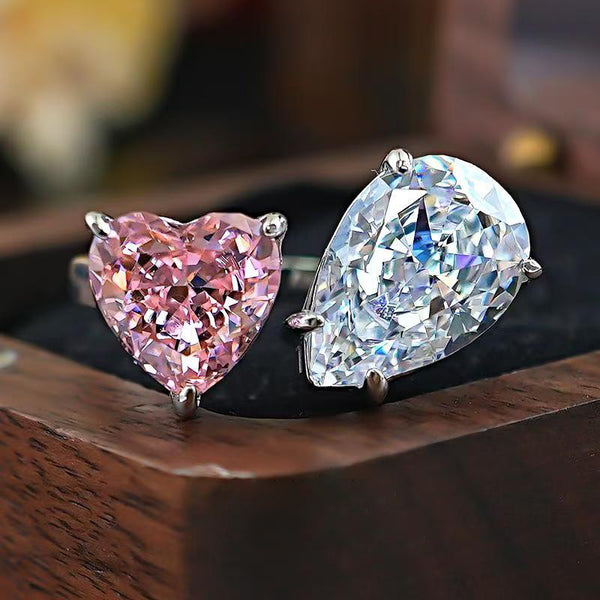 Pink White Heart Pear Cubic Zirconia Copper Adjustable Ring For Bulk Secondary image