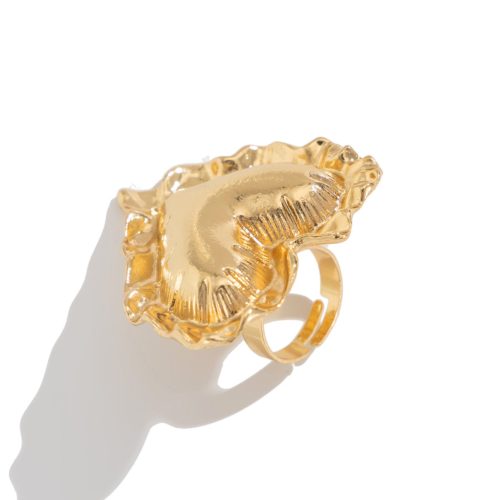 Beaten Finish Heart 18K Gold Plated Free Size Ring For Women Bulk