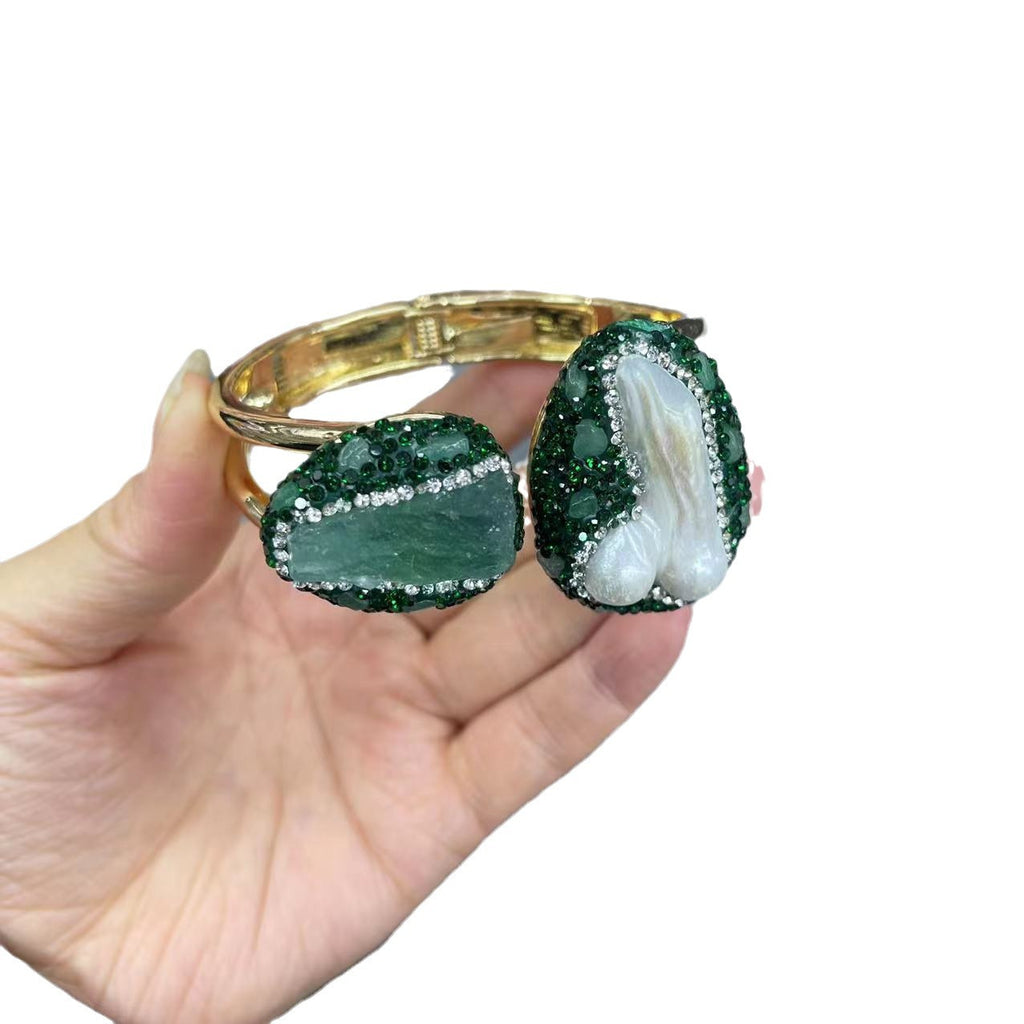 Dual Gemstone 18K Gold Pearl Openable Kada Bracelet For Women Bulk
